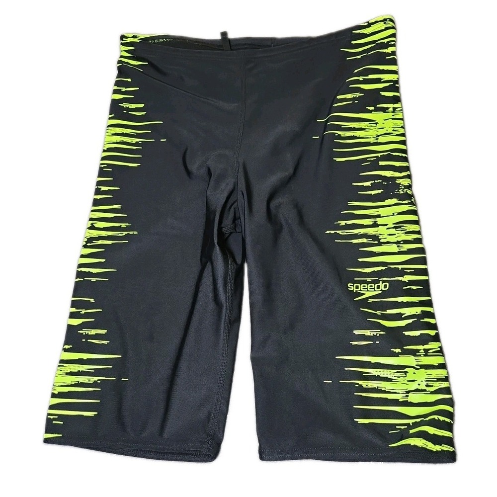 Speedo Pro LT Jammer Mens 34 Black Lime Interference Glow Swim Suit Racing 77057